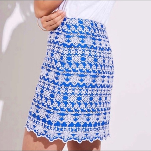 LOFT blue and white embroidered skirt - Picture 2 of 7